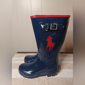 Polo by Ralph Lauren Kids Blue Rain Boots with Red Accents